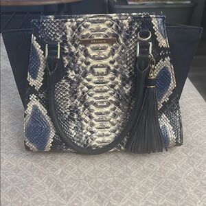 Brahmin Blue and Cream Snake Print Satchel